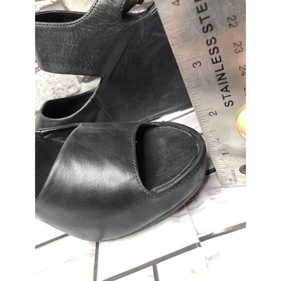 Chocolat Blu Cortez Black Leather Platform Wedge Strap Sandals Women Sz 9M US/40 - Picture 14 of 16